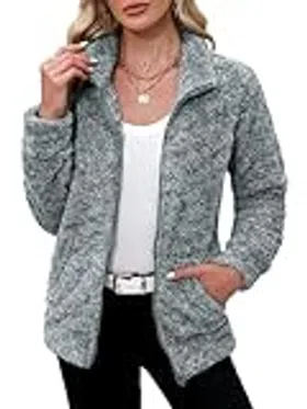 BesserBay Damen Teddyfleece Jacke - Winter Stehkragen Jacke Mit Taschen S-XXL